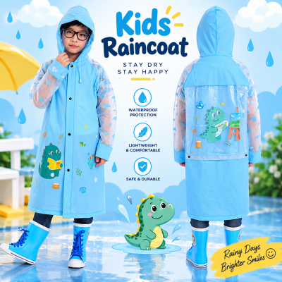 Premium China Children's Raincoat – Cute Cartoon Waterproof Kids Rain Jacket with School Bag Space, Big Hood & Full-Body Protection for Boys and Girls